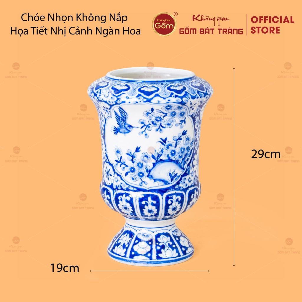 Chóe Nhọn Không Nắp Họa Tiết Nhị Cảnh Ngàn Hoa