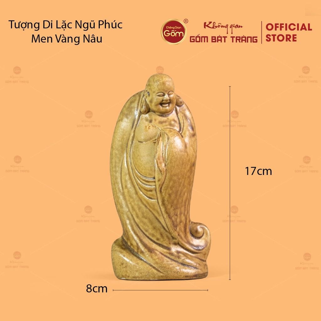 Tượng Di Lặc Ngũ Phúc Men Vàng Nâu