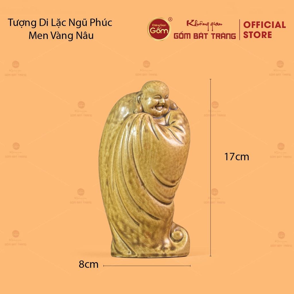 Tượng Di Lặc Ngũ Phúc Men Vàng Nâu