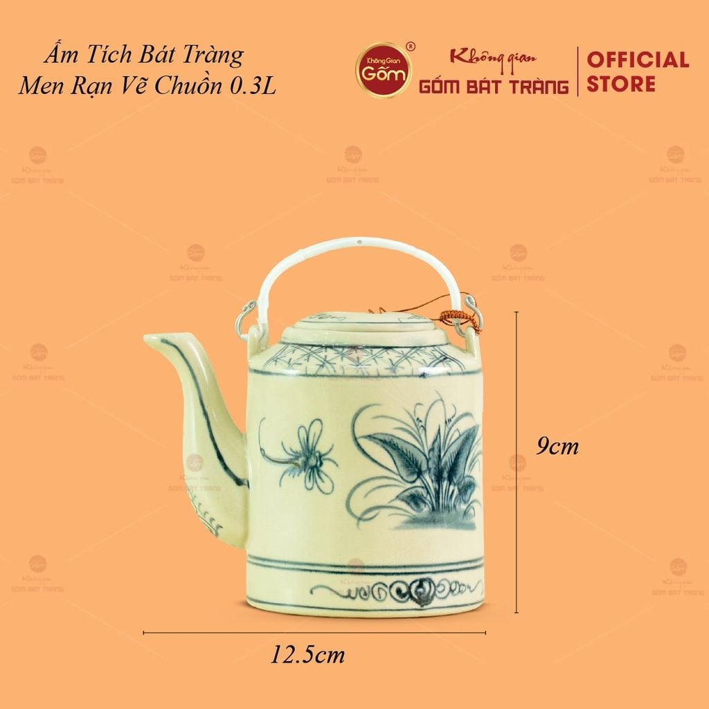 Ấm Tích Bát Tràng Men Rạn Vẽ Chuồn