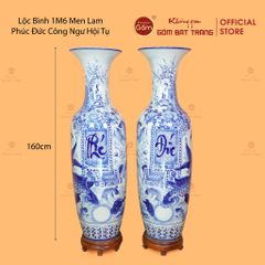Lộc Bình 1M6 Men Lam Phúc Đức Công Ngư Hội Tụ