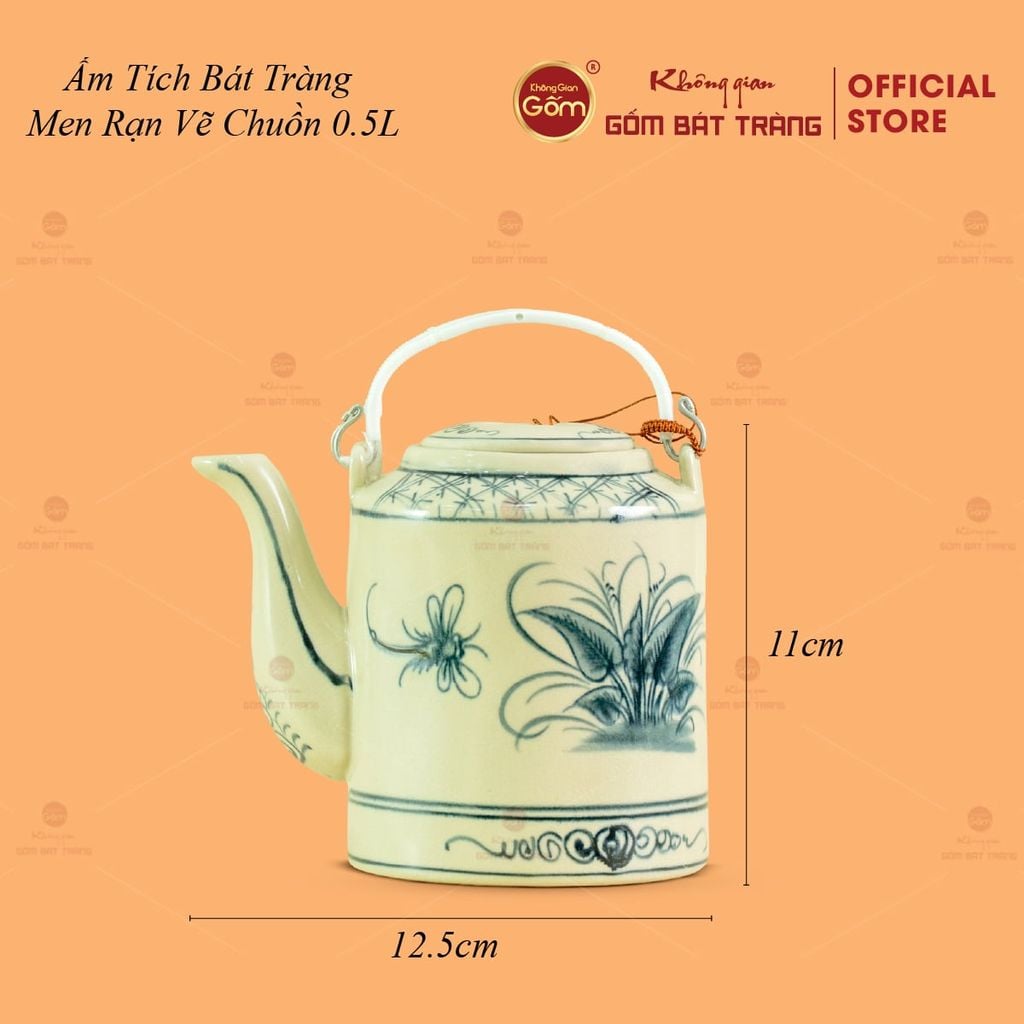 Ấm Tích Bát Tràng Men Rạn Vẽ Chuồn