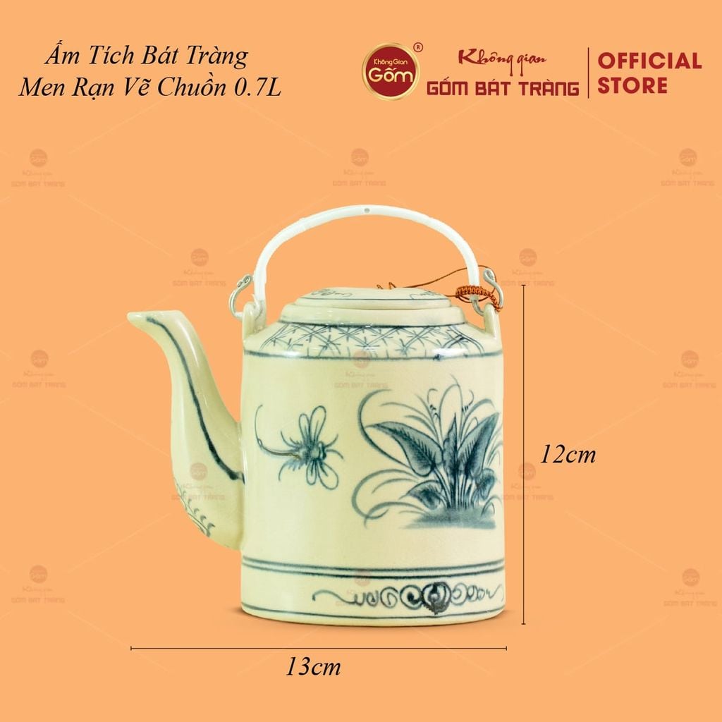 Ấm Tích Bát Tràng Men Rạn Vẽ Chuồn