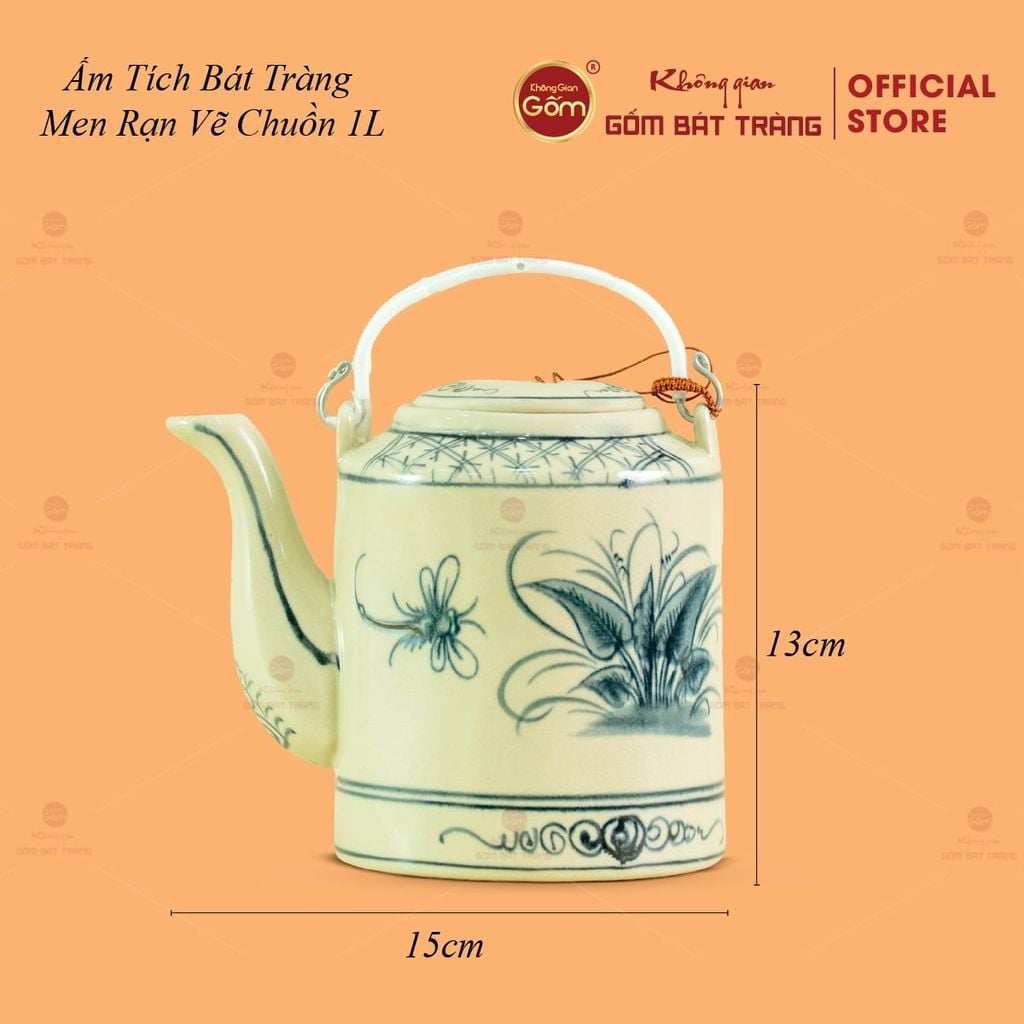 Ấm Tích Bát Tràng Men Rạn Vẽ Chuồn