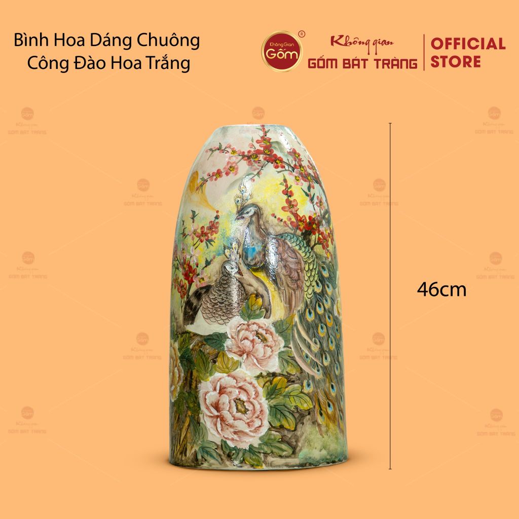 Bình Hoa Dáng Chuông Họa Tiết Công Đào Hoa Trắng