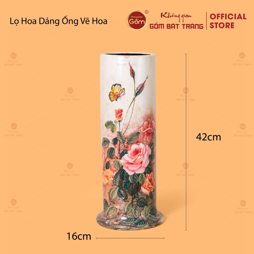 Lọ Hoa Dáng Ống Vẽ Hoa
