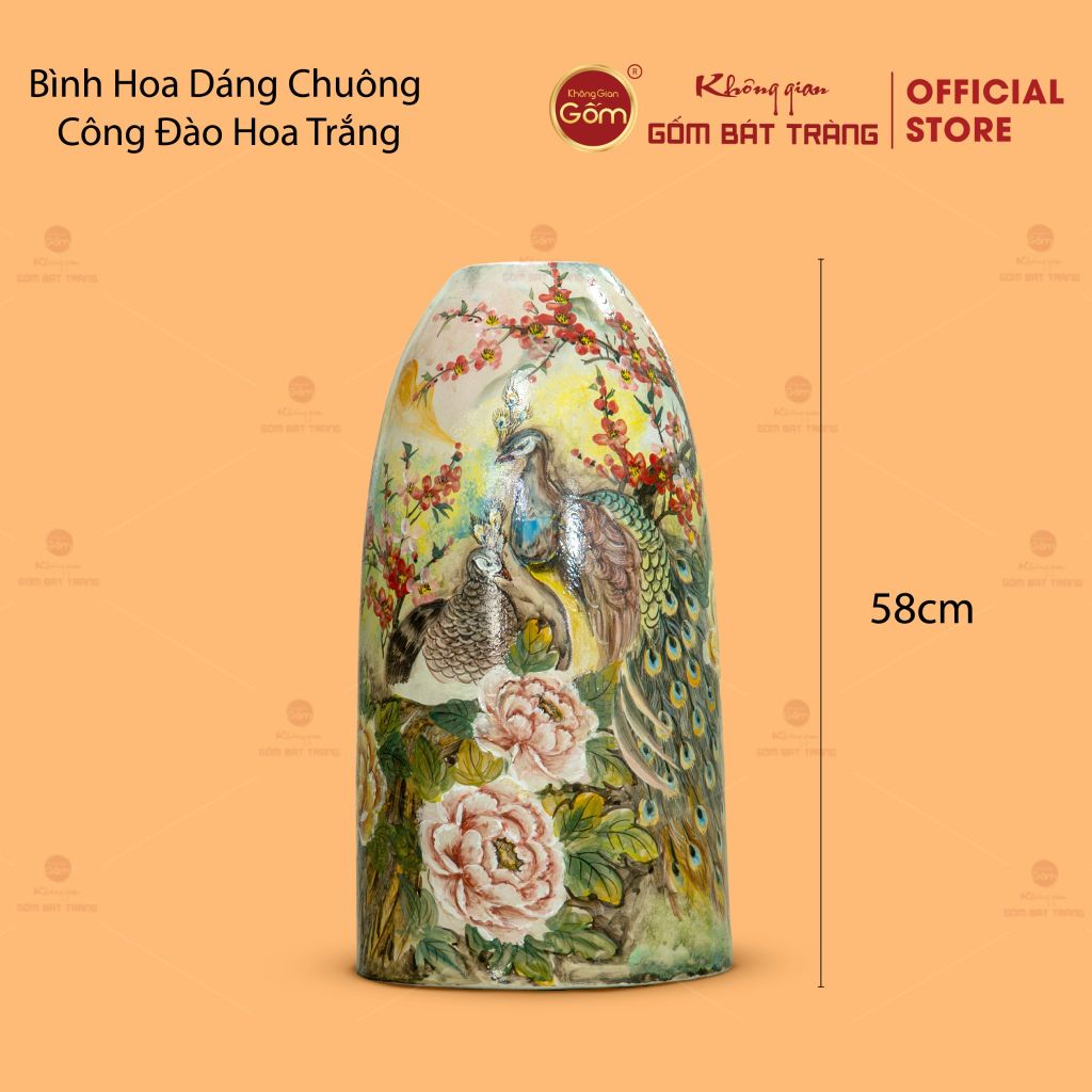 Bình Hoa Dáng Chuông Họa Tiết Công Đào Hoa Trắng