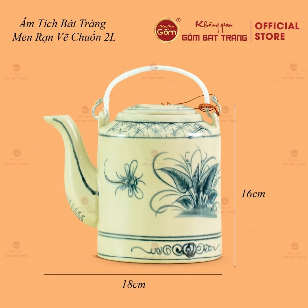 Ấm Tích Bát Tràng Men Rạn Vẽ Chuồn