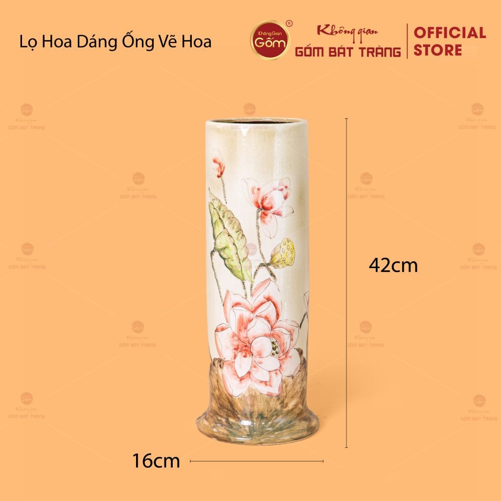 Lọ Hoa Dáng Ống Vẽ Hoa