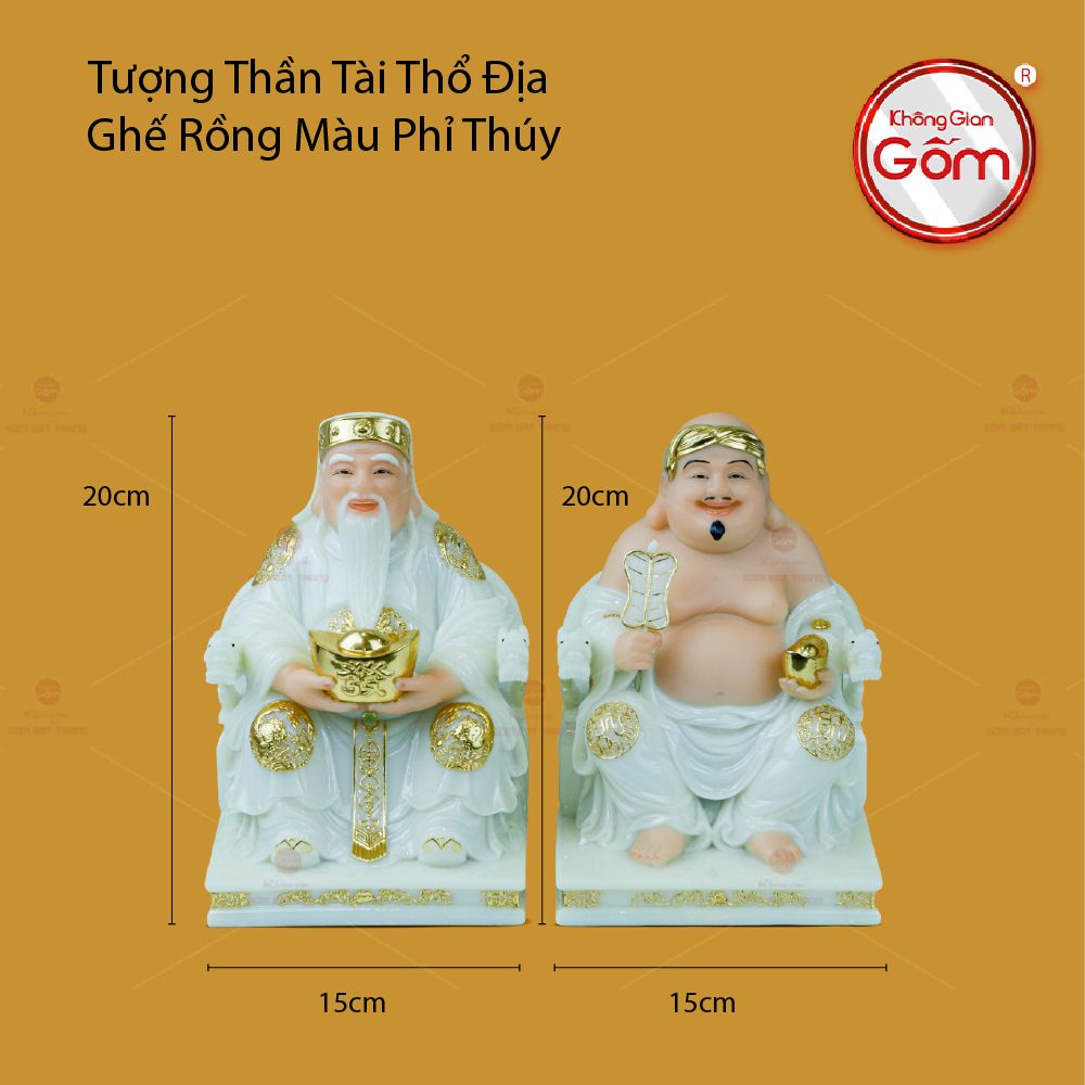 Tượng Thần Tài Thổ Địa Ghế Rồng Màu Phỉ Thúy
