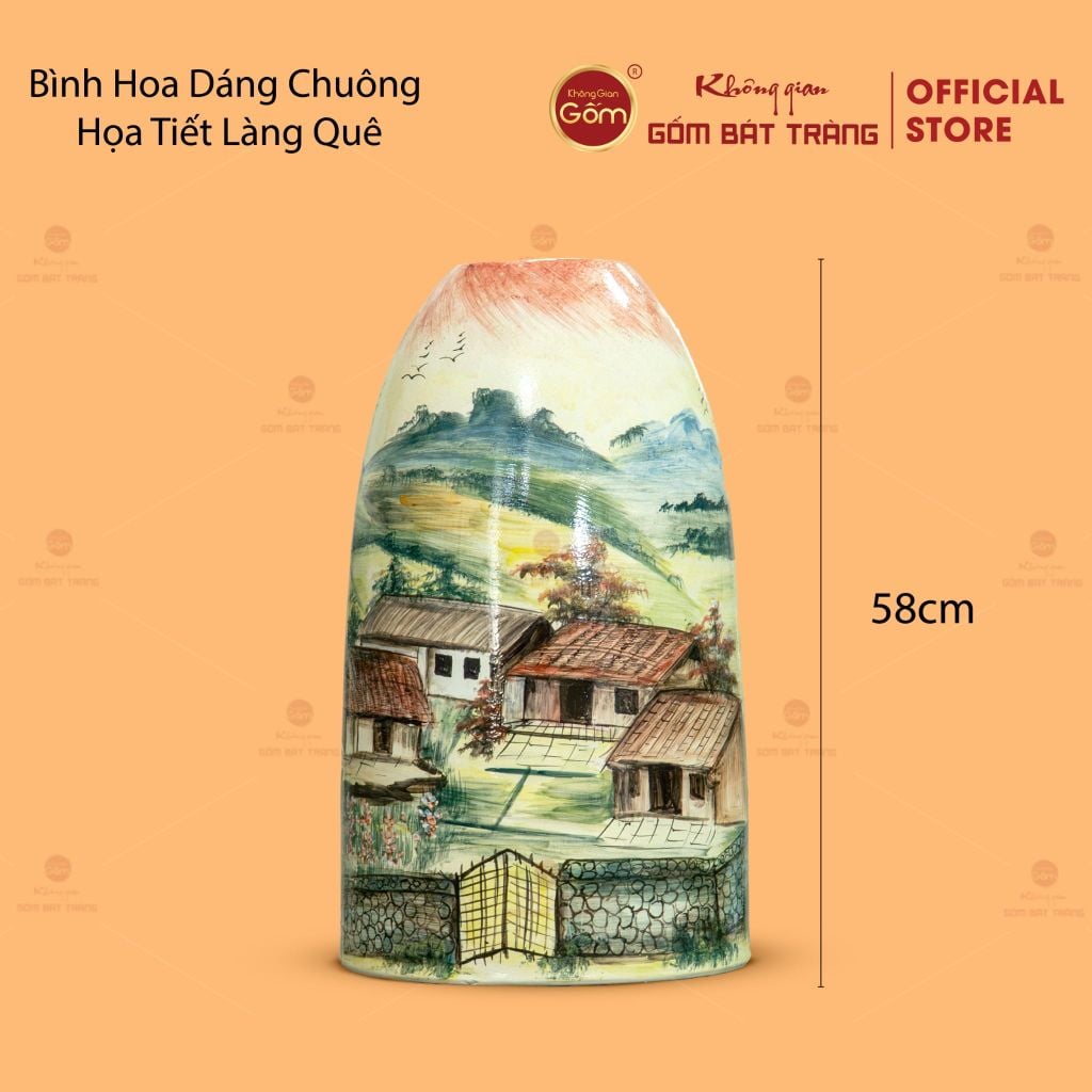 Bình Hoa Dáng Chuông Họa Tiết Làng Quê