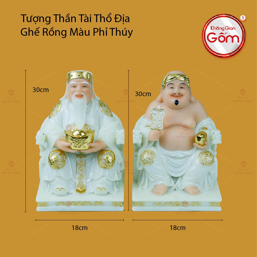 Tượng Thần Tài Thổ Địa Ghế Rồng Màu Phỉ Thúy