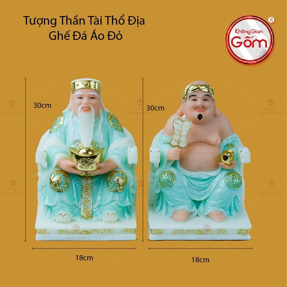 Tượng Thần Tài Thổ Địa Ghế Rồng Màu Xanh Ngọc