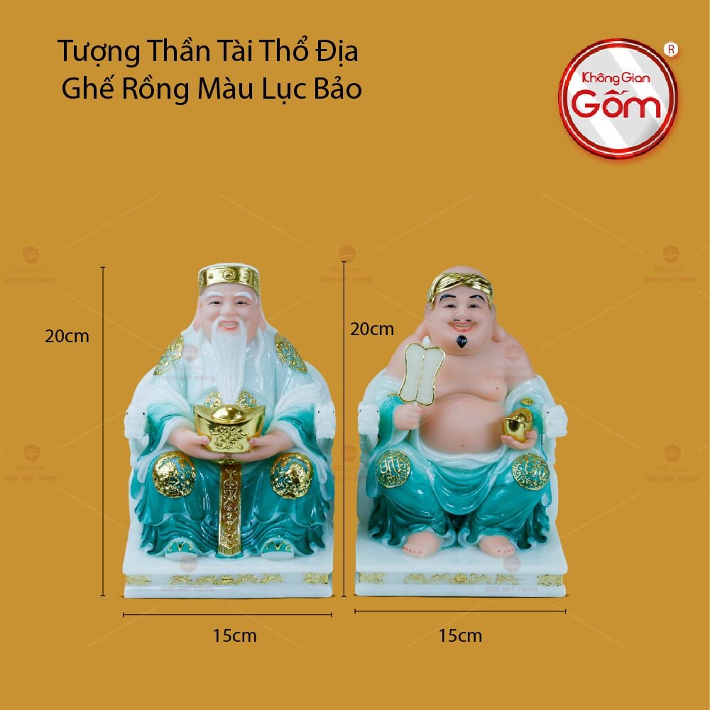Tượng Thần Tài Thổ Địa Ghế Rồng Màu Lục Bảo