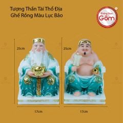 Tượng Thần Tài Thổ Địa Ghế Rồng Màu Lục Bảo