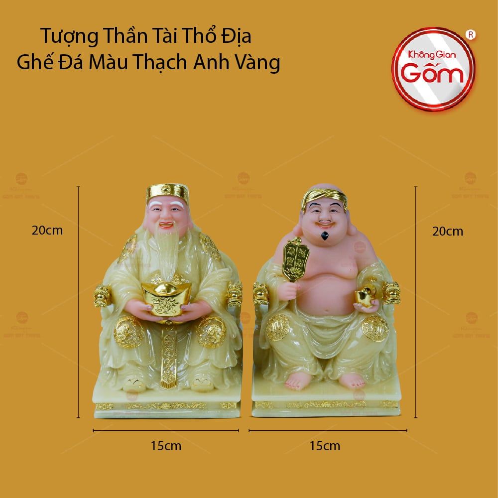 Tượng Thần Tài Thổ Địa Ghế Rồng Màu Thạch Anh Vàng
