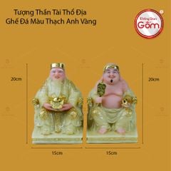Tượng Thần Tài Thổ Địa Ghế Rồng Màu Thạch Anh Vàng