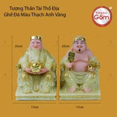 Tượng Thần Tài Thổ Địa Ghế Rồng Màu Thạch Anh Vàng