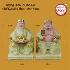 Tượng Thần Tài Thổ Địa Ghế Rồng Màu Thạch Anh Vàng