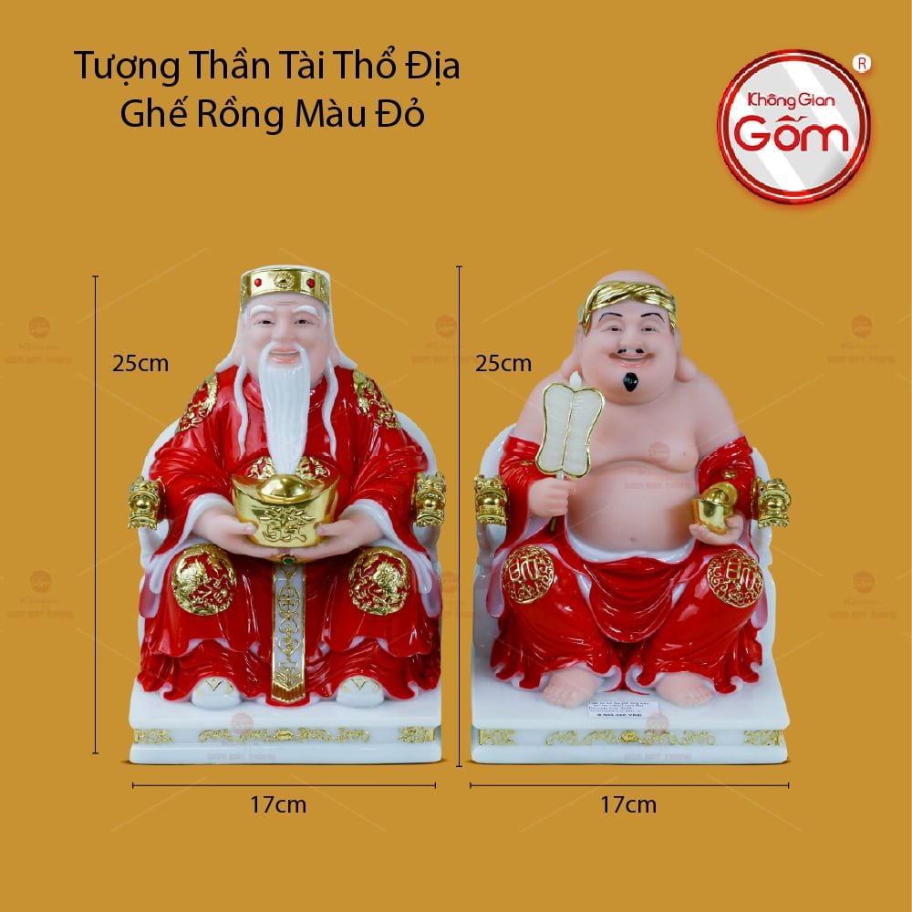 Tượng Thần Tài Thổ Địa Ghế Rồng Màu Đỏ