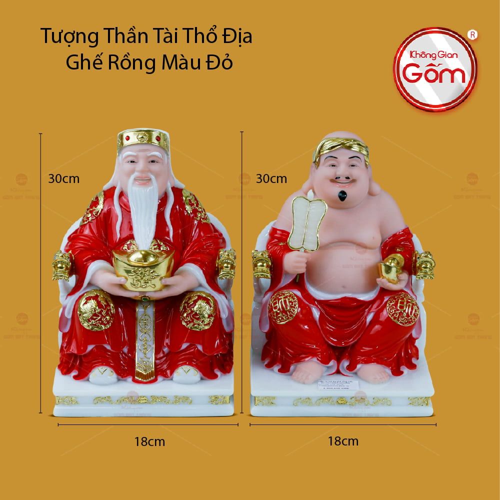 Tượng Thần Tài Thổ Địa Ghế Rồng Màu Đỏ