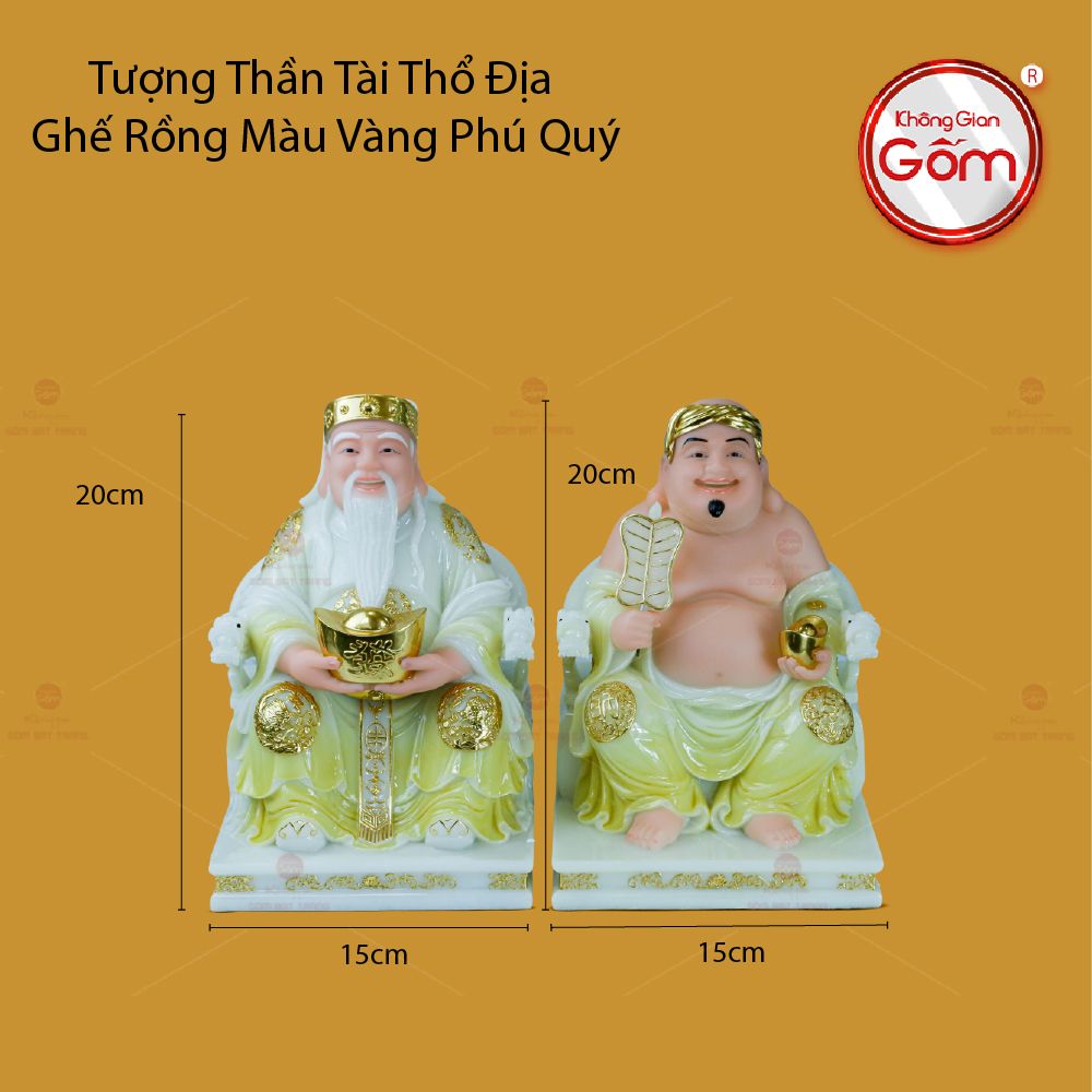 Tượng Thần Tài Thổ Địa Ghế Rồng Màu Vàng Phú Quý