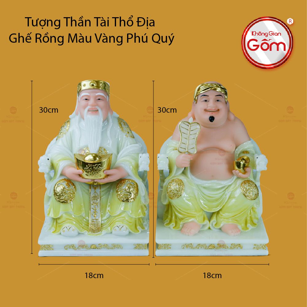 Tượng Thần Tài Thổ Địa Ghế Rồng Màu Vàng Phú Quý