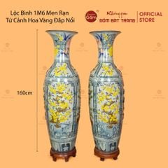 Lộc Bình Men Rạn Tứ Cảnh Hoa Vàng Đắp Nổi