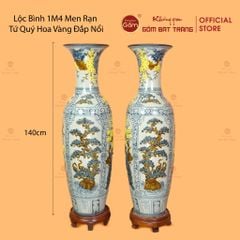 Lộc Bình 1M4 Men Rạn Tứ Quý Hoa Vàng Đắp Nổi