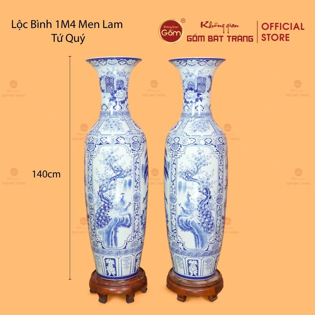 Lộc Bình Men Lam Tứ Quý