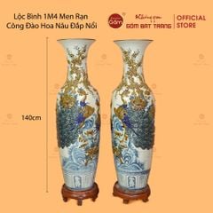 Lộc Bình 1M4 Men Rạn Công Đào Hoa Nâu Đắp Nổi