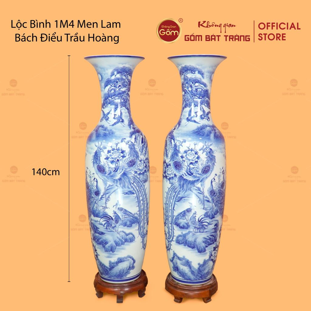 Lộc Bình 1M4 Men Lam Bách Điểu Trầu Hoàng