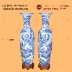 Lộc Bình 1M4 Men Lam Bách Điểu Trầu Hoàng