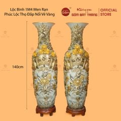 Lộc Bình 1M4 Men Rạn Phúc Lộc Thọ Đắp Nổi Vẽ Vàng