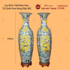 Lộc Bình Men Rạn Tứ Cảnh Hoa Vàng Đắp Nổi