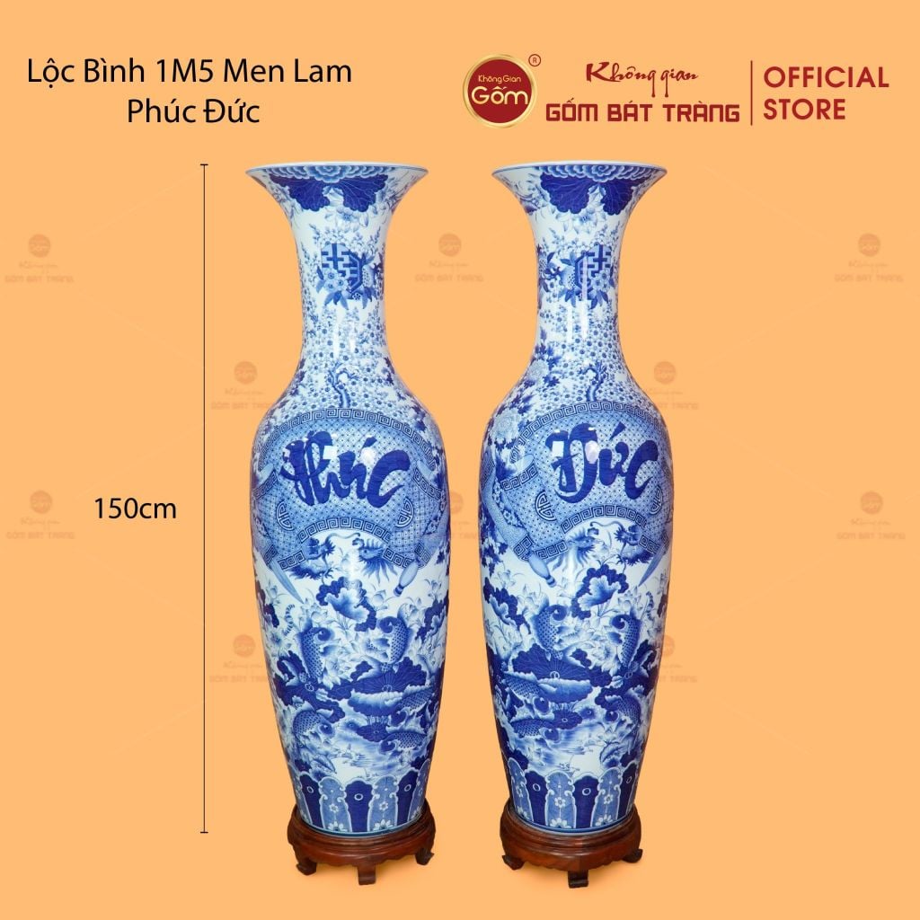 Lộc Bình Men Lam Phúc Đức