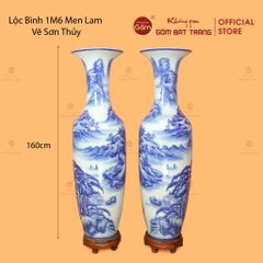 Lộc Bình 1M6 Men Lam Vẽ Sơn Thủy