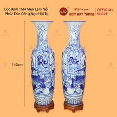 Lộc Bình 1M4 Men Lam Nổi Phúc Đức Công Ngư Hội Tụ