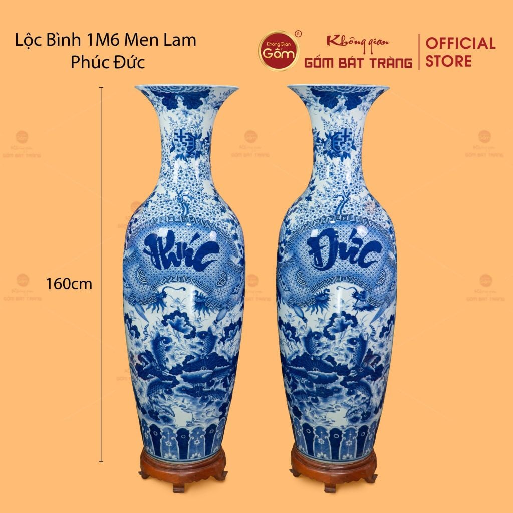 Lộc Bình Men Lam Phúc Đức