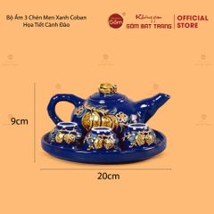 Bộ Ấm 3 Chén Thờ Men Ngọc Hoàng Tộc Hoạ Tiết Cành Đào