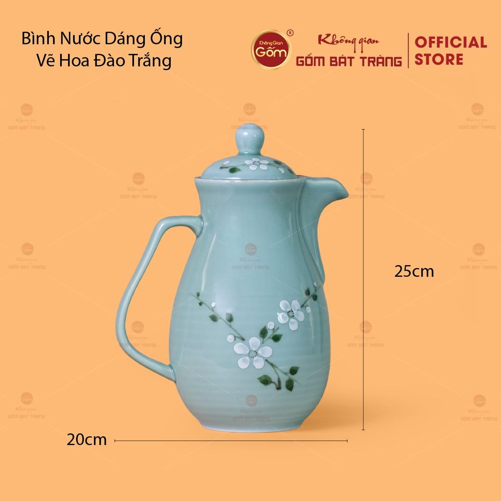 Bộ Bình Nước Dáng Ống Vẽ Hoa Đào Trắng