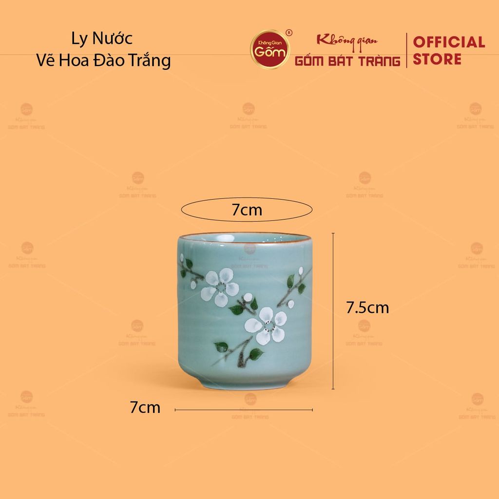 Bộ Bình Nước Dáng Ống Vẽ Hoa Đào Trắng