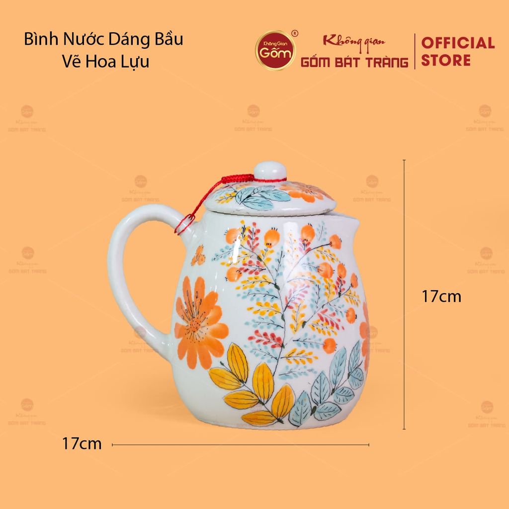 Bộ Bình Nước Dáng Bầu Vẽ Hoa Lựu