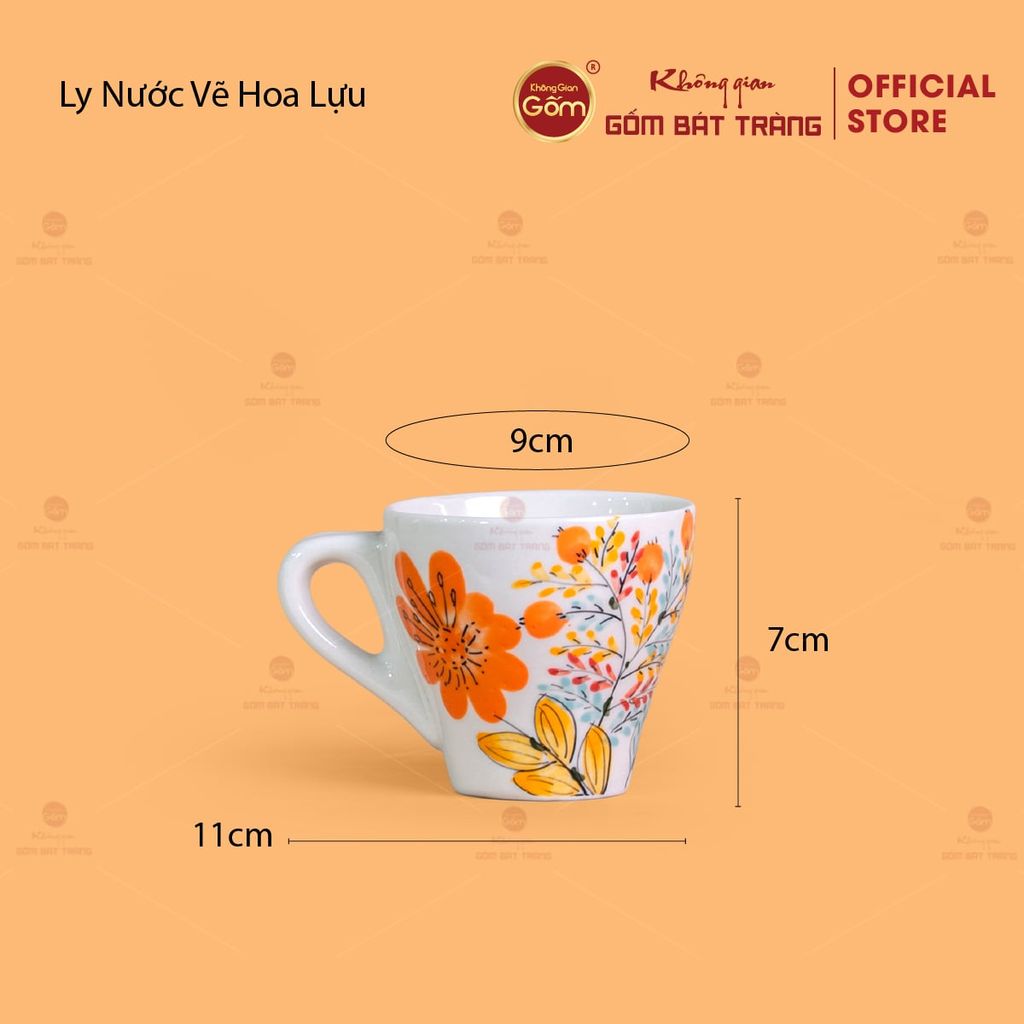 Bộ Bình Nước Dáng Bầu Vẽ Hoa Lựu