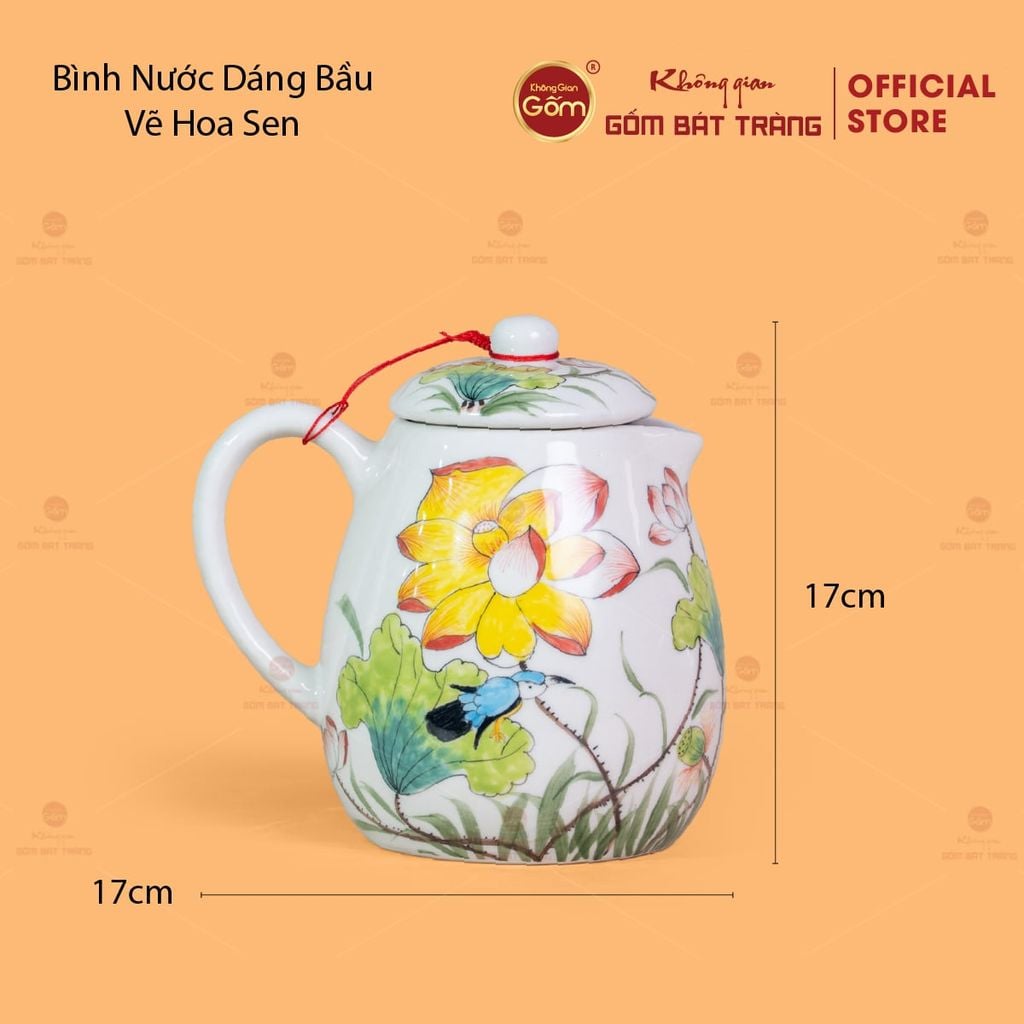 Bộ Bình Nước Dáng Bầu Vẽ Hoa Sen