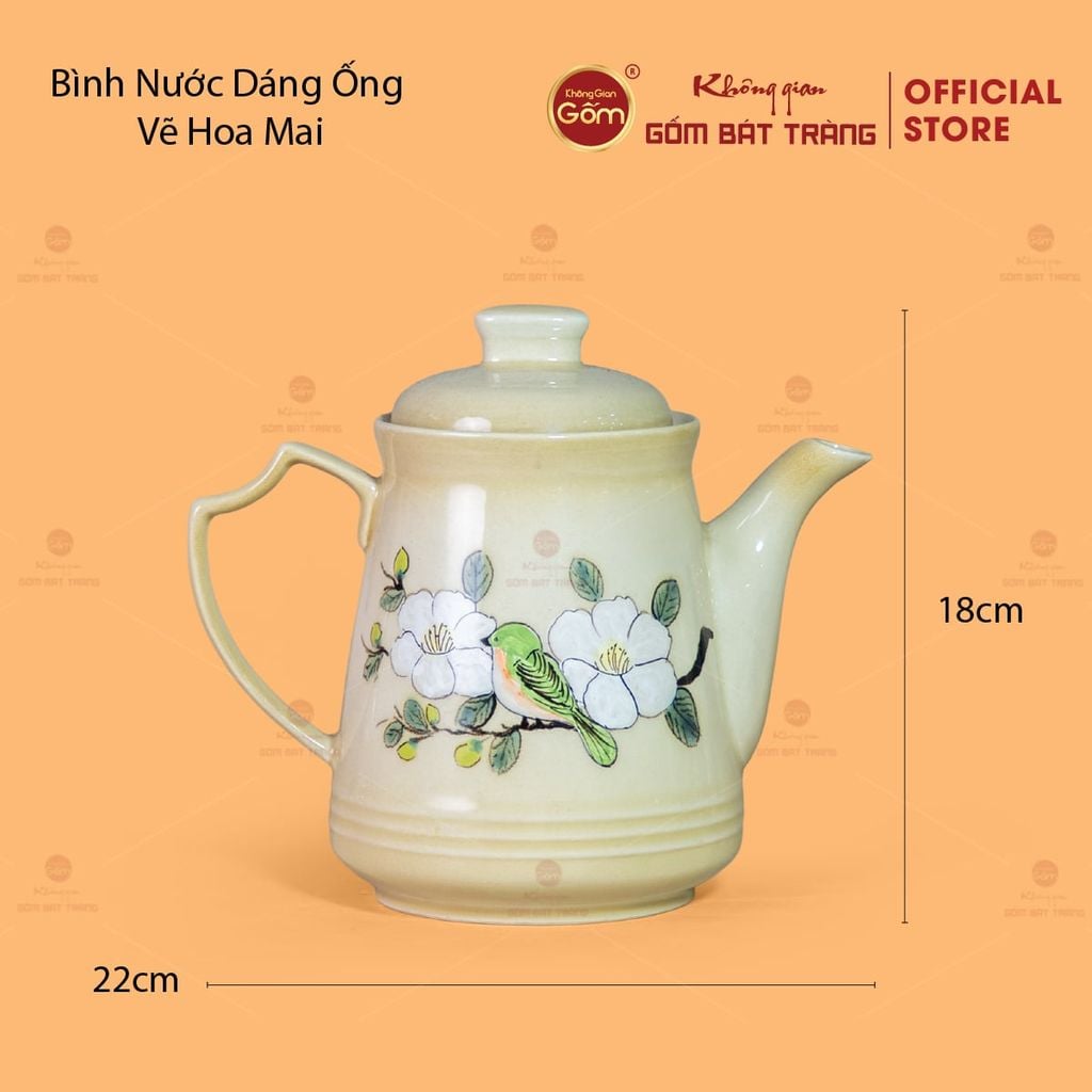 Bộ Bình Nước Dáng Ống Vẽ Hoa Mai