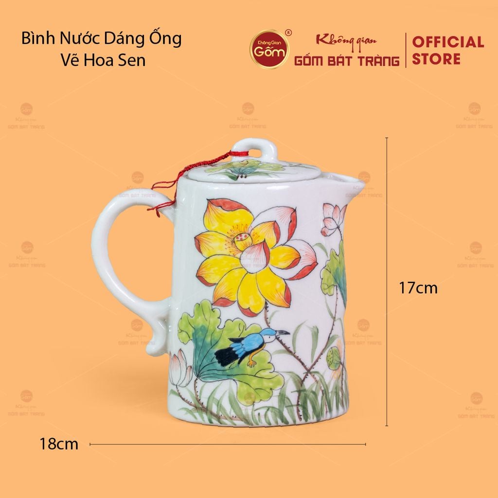 Bộ Bình Nước Dáng Ống Vẽ Hoa Sen