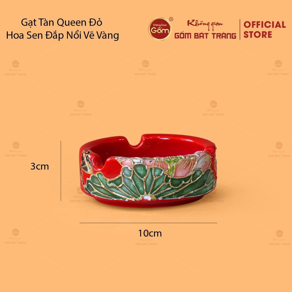 Bộ Ấm Chén Queen Đỏ Hoa Sen Đắp Nổi Vẽ Vàng