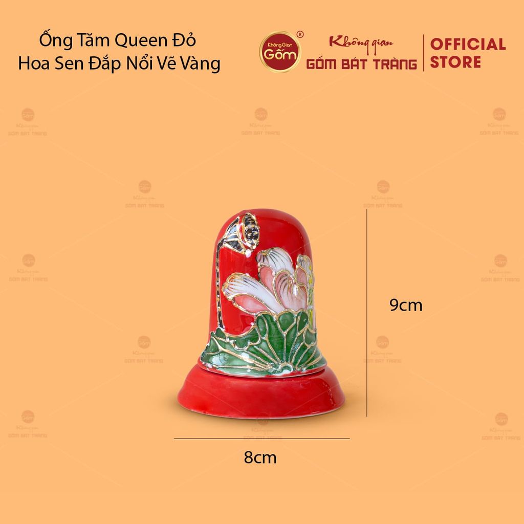 Bộ Ấm Chén Queen Đỏ Hoa Sen Đắp Nổi Vẽ Vàng