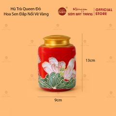 Bộ Ấm Chén Queen Đỏ Hoa Sen Đắp Nổi Vẽ Vàng